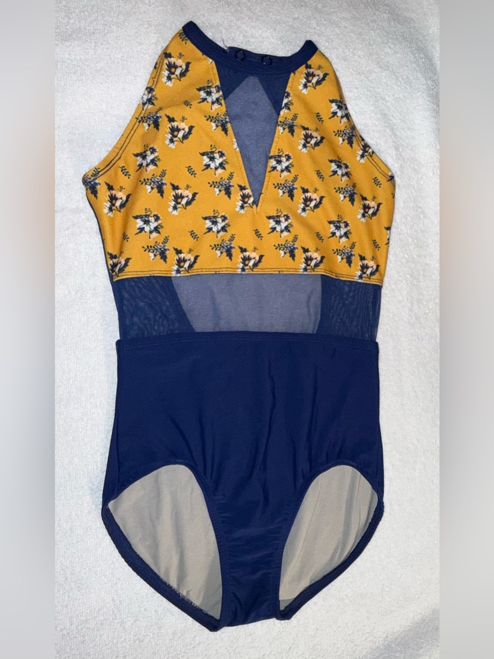 BP Designs Dancewear Blue and Yellow Floral Leotard Size Youth Large